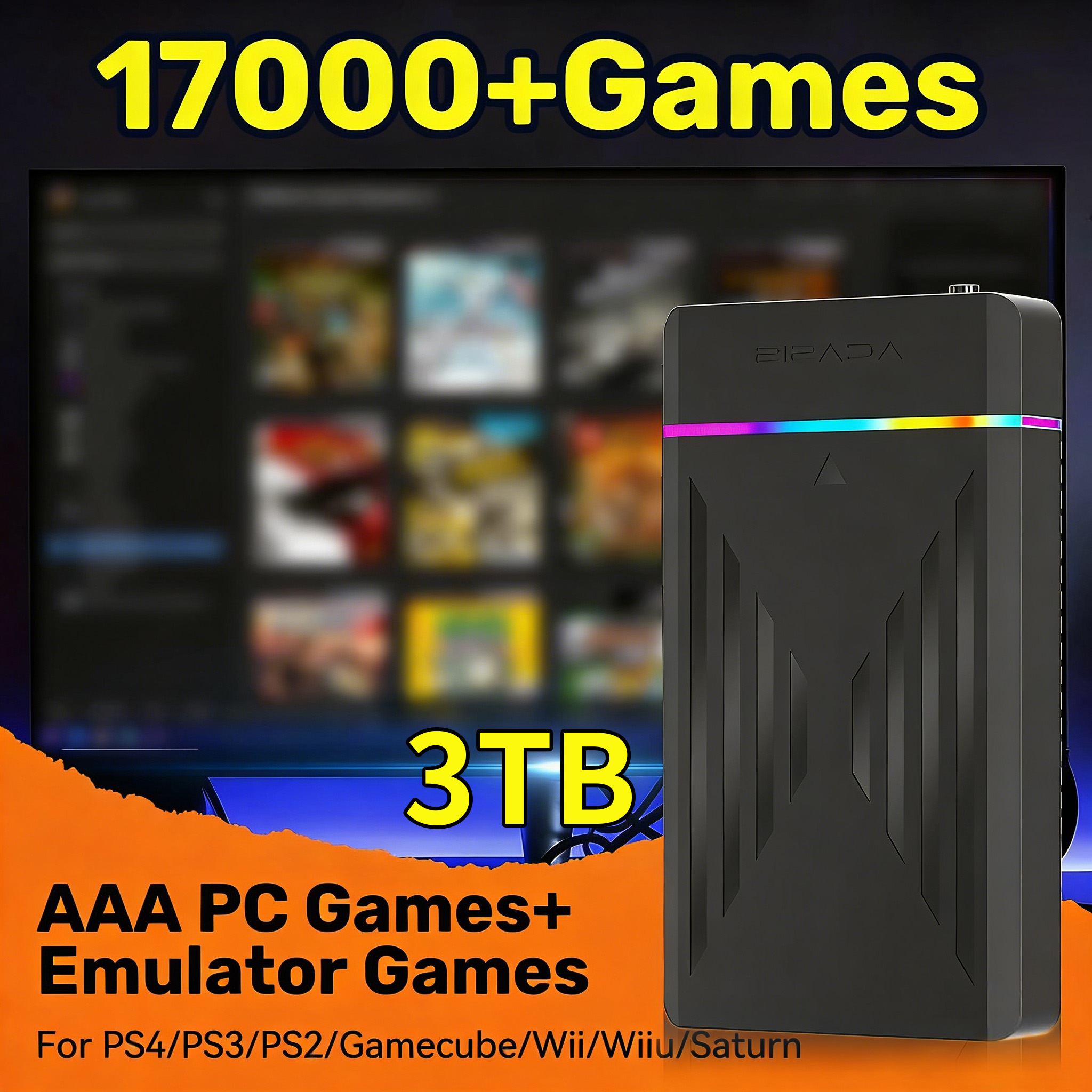 Portable 3TB Gaming HDD Video  – Retro Gaming Theme Bewertung und Preis